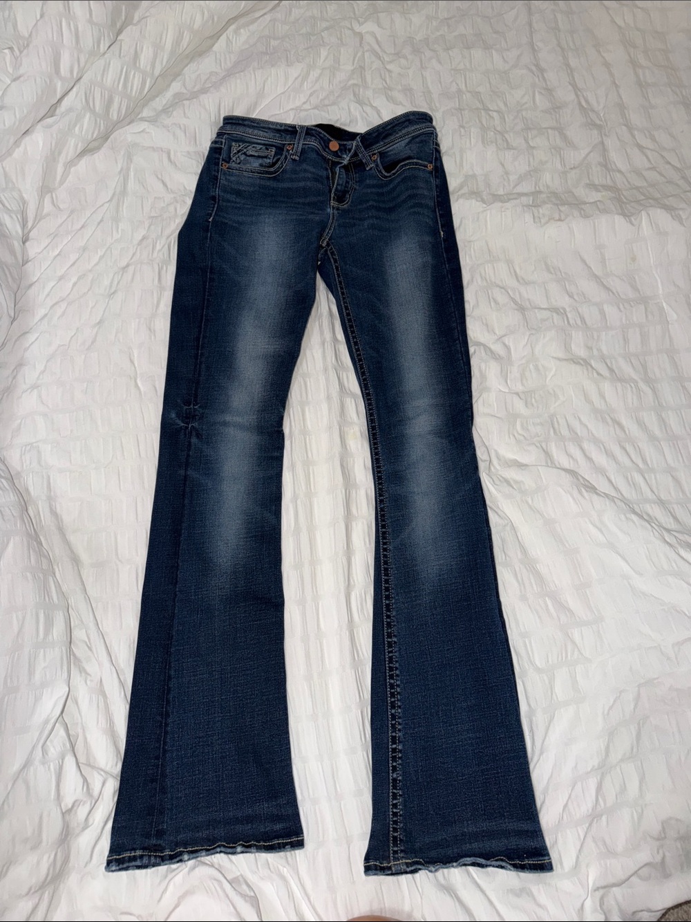 Buckle Dark Blue Flared Jeans